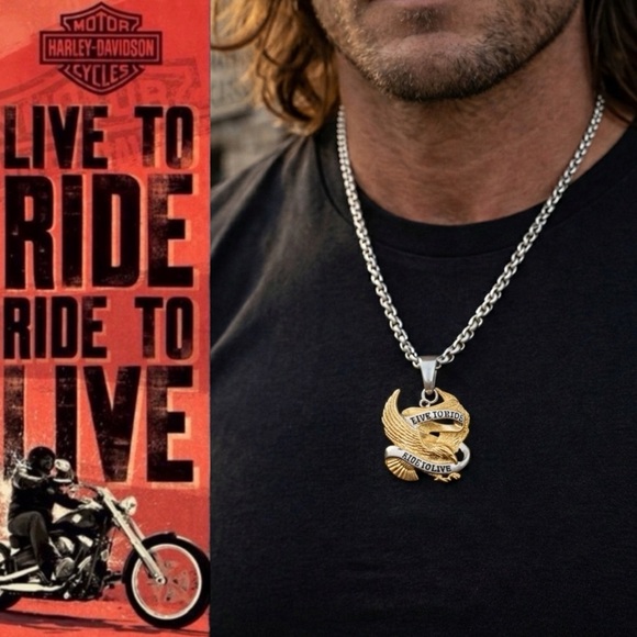 NEW Harley Davidson Gold/Silver Live To Ride Pendant Necklace, Size 22” w/Box - Picture 7 of 7